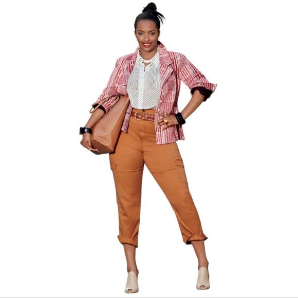 CABI paper bag high‎ rise cargo rust brown belted pants #6045  8 - Picture 1 of 12